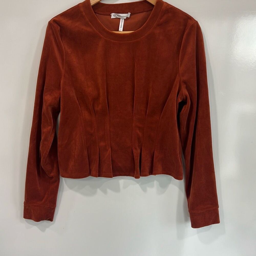 BCBGeneration Burnt‎ Orange Velour Top Large